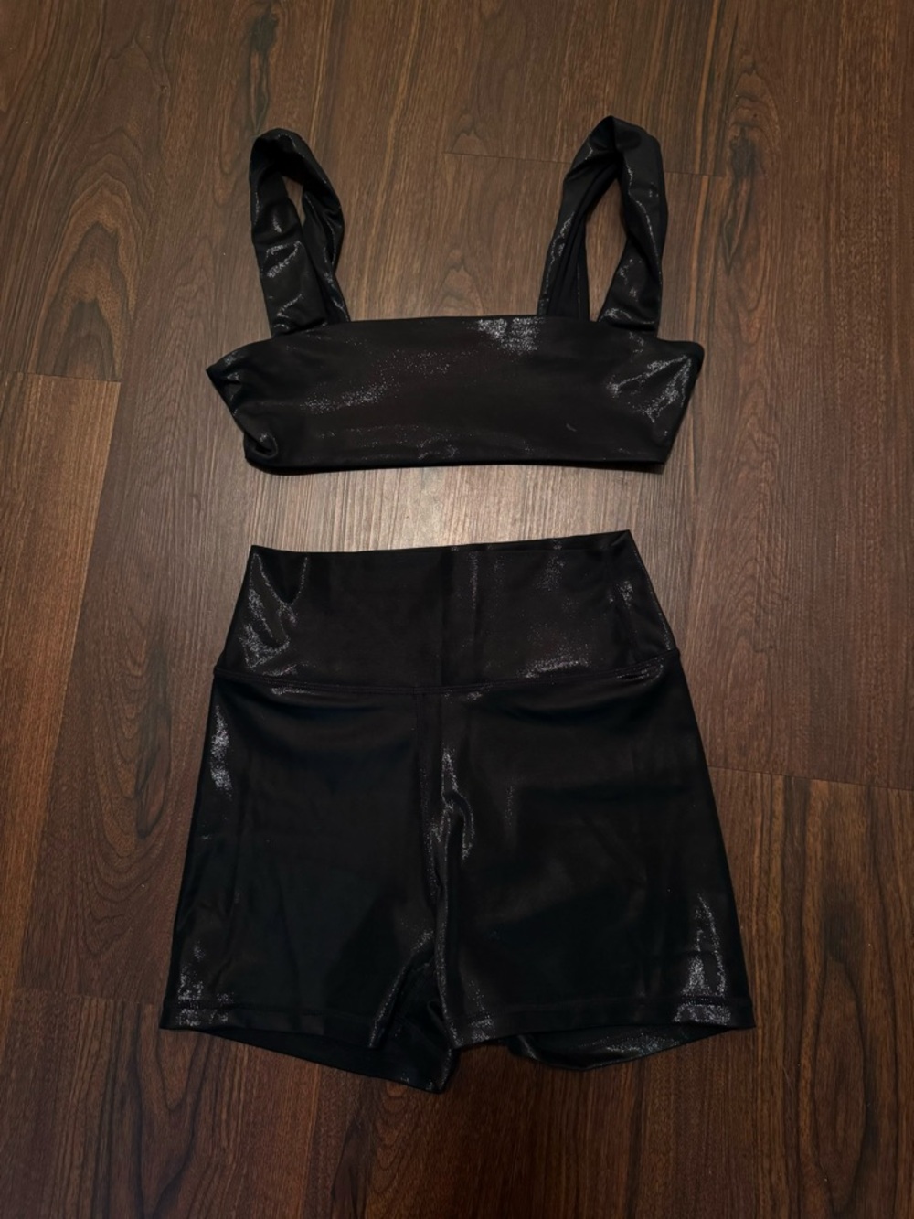 New WeWoreWhat Black- Metallic- Two-Piece SET- Short and Bandeau